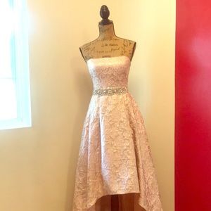 Strapless blush pink high-low wedding dress